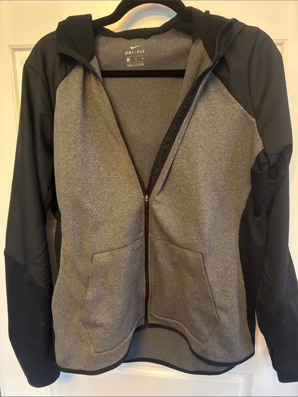 Nike Women's Gray and Black Dri-FIT Hooded Zip Jacket